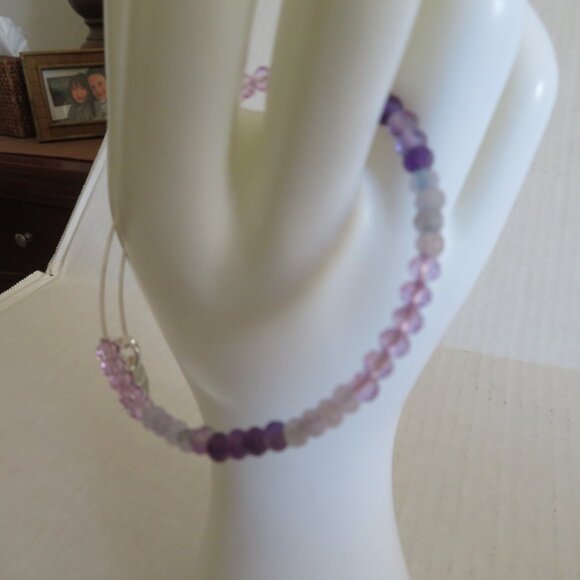 Alex and Ani Multi Purple Beaded Bangle/Bracelet, Shiny Silver, EUC - Picture 4 of 7